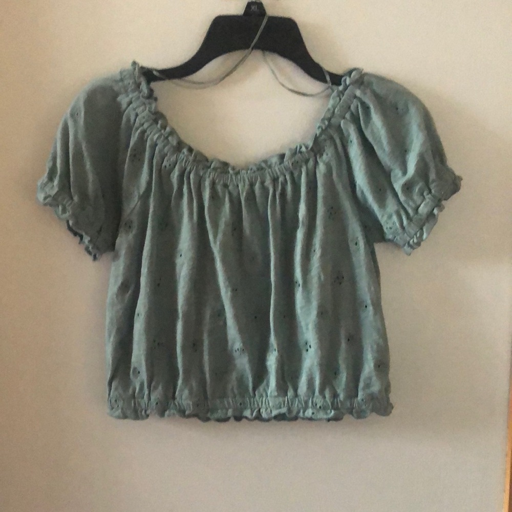 Green off the shoulder crop top